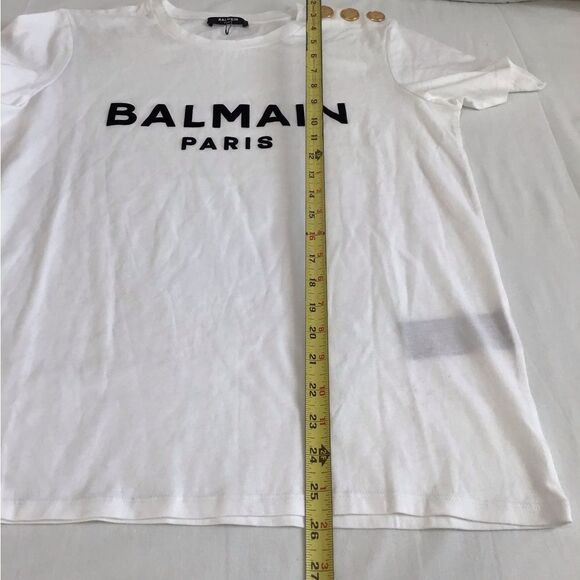 Balmain Paris Essential White Cotton Flocked Logo Button Detail Tee Shirt Large - Picture 8 of 13